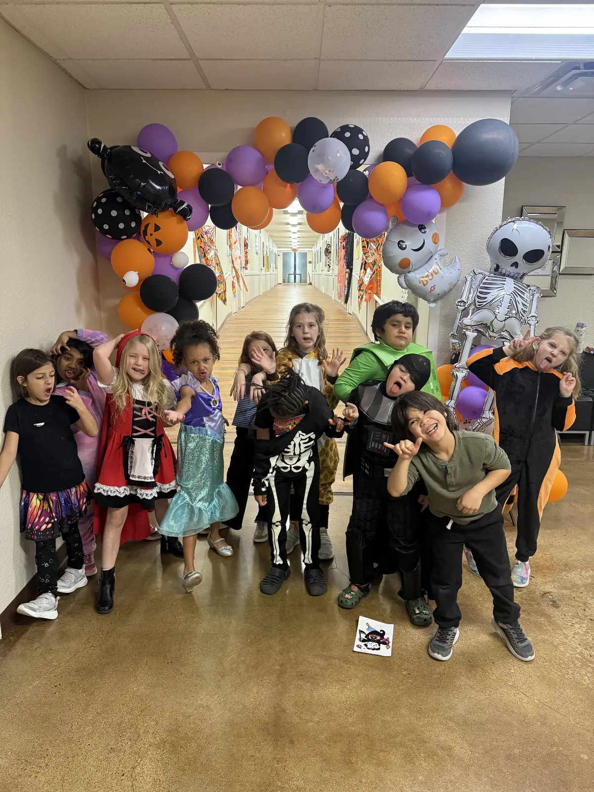 Students in costumes during a hallway event